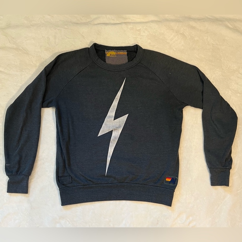 Aviator Nation Black Lightning Bolt Crewneck